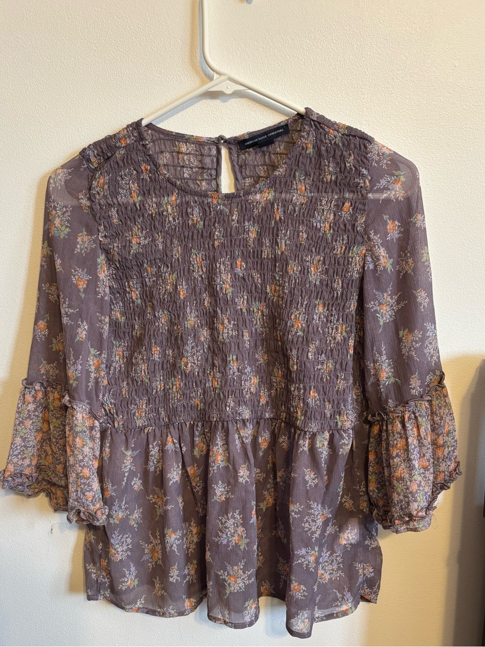 AEO Floral smocked blouse